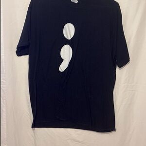 Port and Company Black Tee with White Semicolon Design